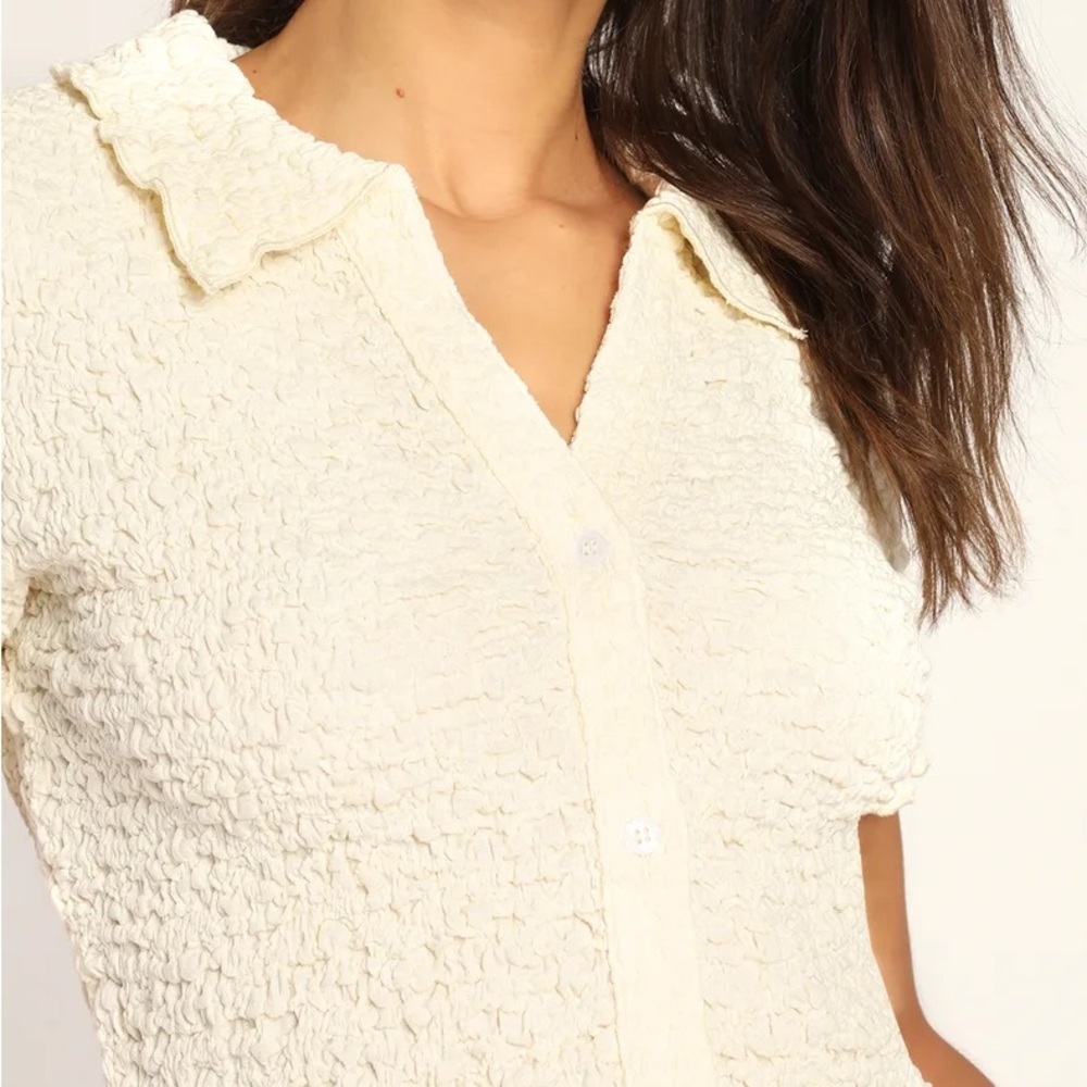 Lulus Need the Look Cream Textured Button-Up Top - Size Large.